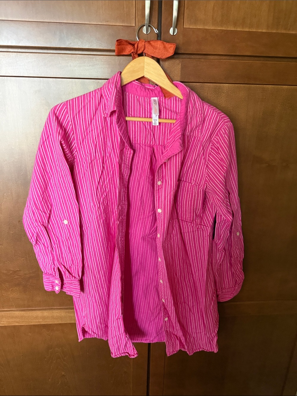 Bright Pink Striped night shirt soft so m